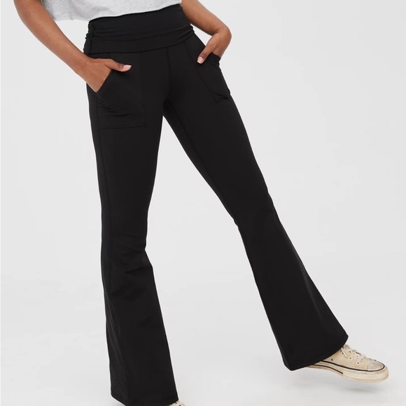 aerie Pants - OFFLINE By Aerie The Hugger High Waisted Foldover Flare Legging Black XS